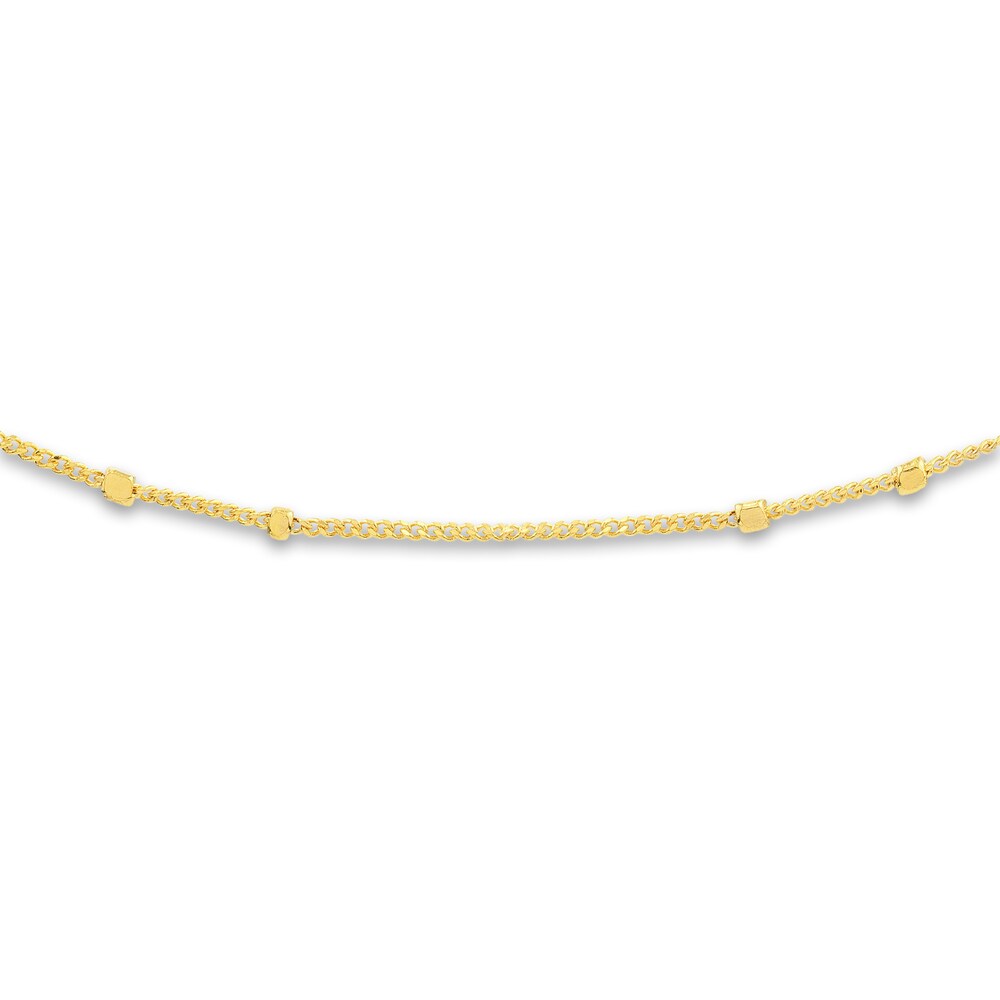 Square Bead Saturn Choker Necklace 14K Yellow Gold 13\" Adj. XeAuTgJi