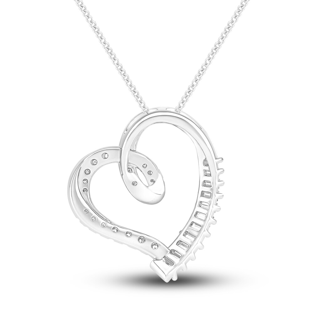 Diamond Heart Pendant Necklace 1/4 ct tw Round/Baguette 10K White Gold 19\" XgpZEcMA