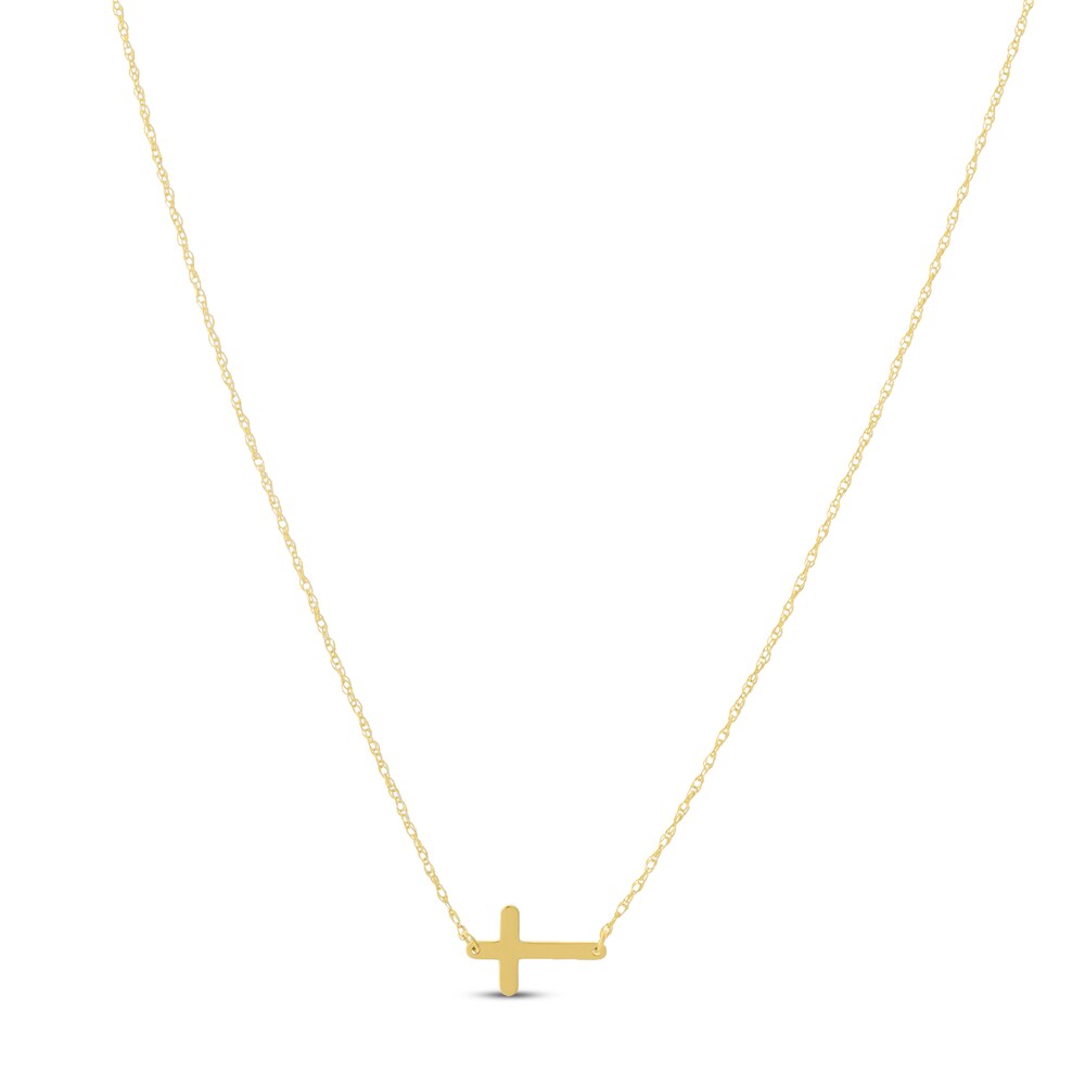 Sideways Cross Necklace 14K Yellow Gold XnFhr9PM [XnFhr9PM]
