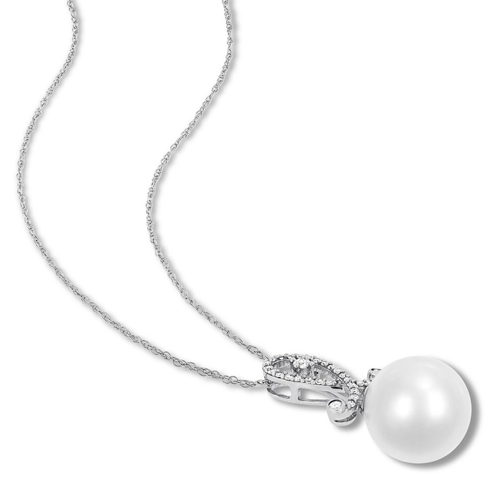 Cultured Pearl Necklace 1/5 ct tw Diamonds 10K White Gold XssKFS09