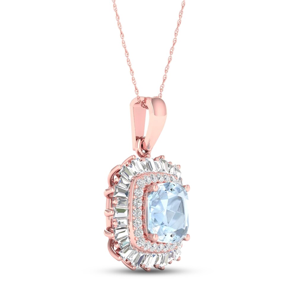 Aquamarine 1/3 ct tw Round/Baguette 10K Rose Gold Pendant YUXflO66