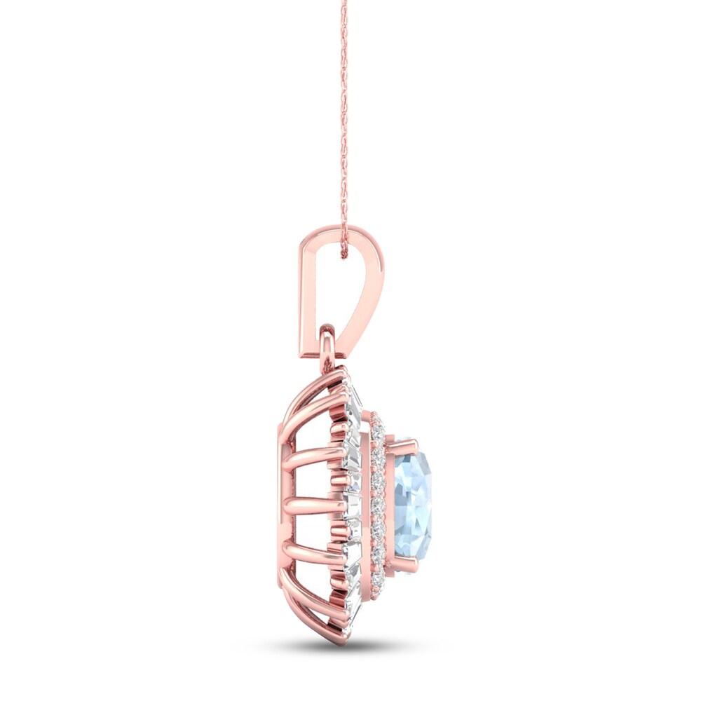 Aquamarine 1/3 ct tw Round/Baguette 10K Rose Gold Pendant YUXflO66