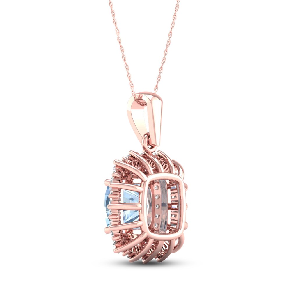 Aquamarine 1/3 ct tw Round/Baguette 10K Rose Gold Pendant YUXflO66