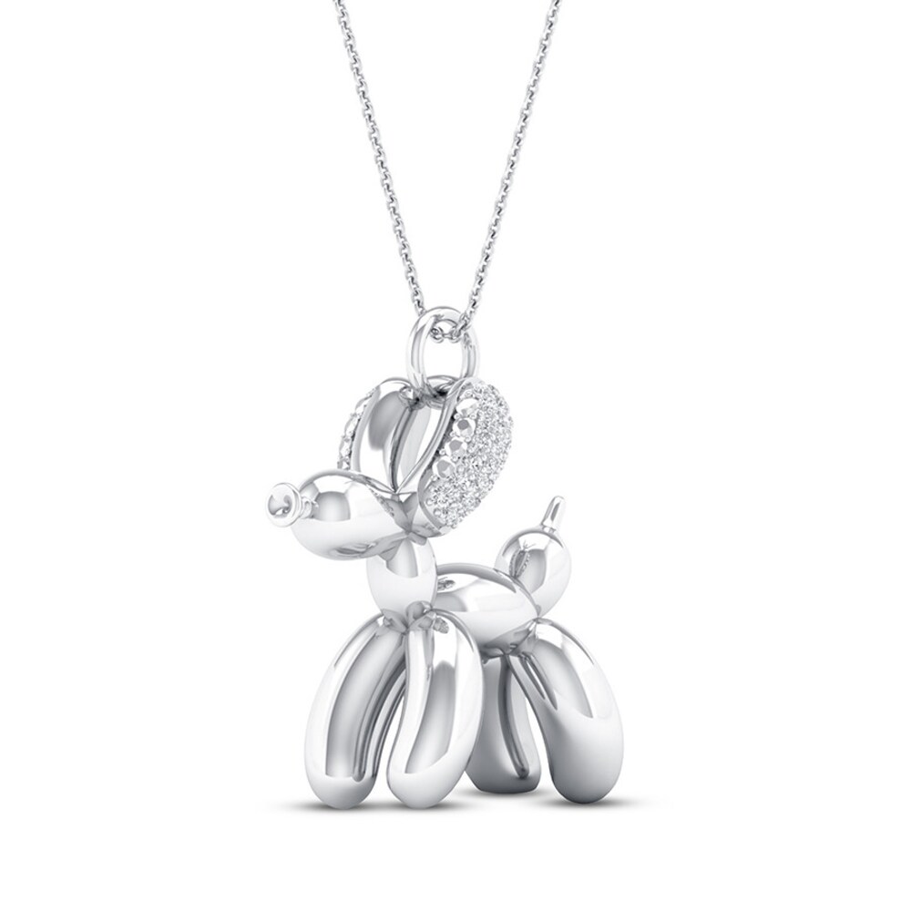 Balloon Dog Necklace 1/10 ct tw Diamonds Round Sterling Silver YmY2jYpM