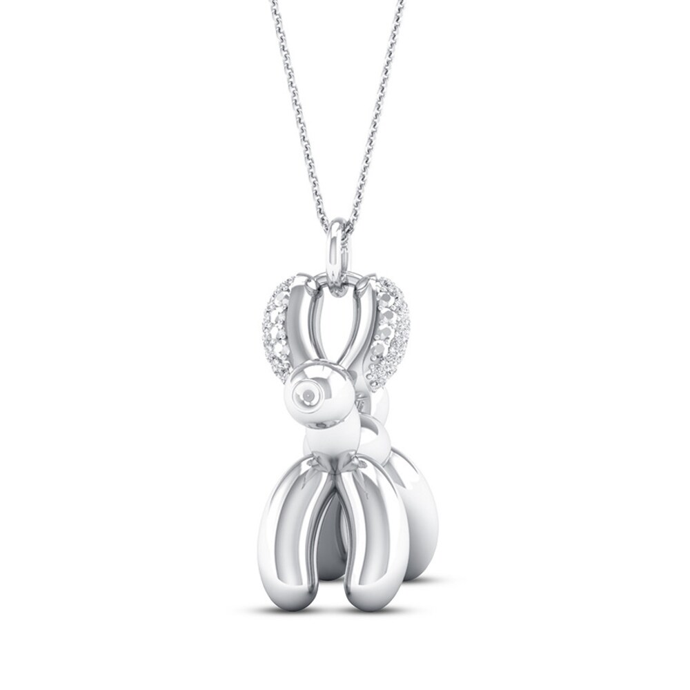 Balloon Dog Necklace 1/10 ct tw Diamonds Round Sterling Silver YmY2jYpM