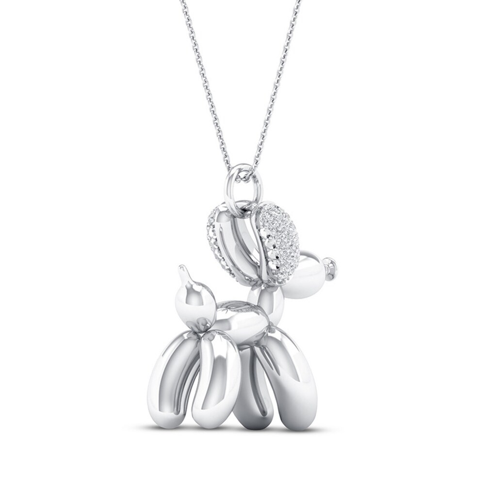 Balloon Dog Necklace 1/10 ct tw Diamonds Round Sterling Silver YmY2jYpM