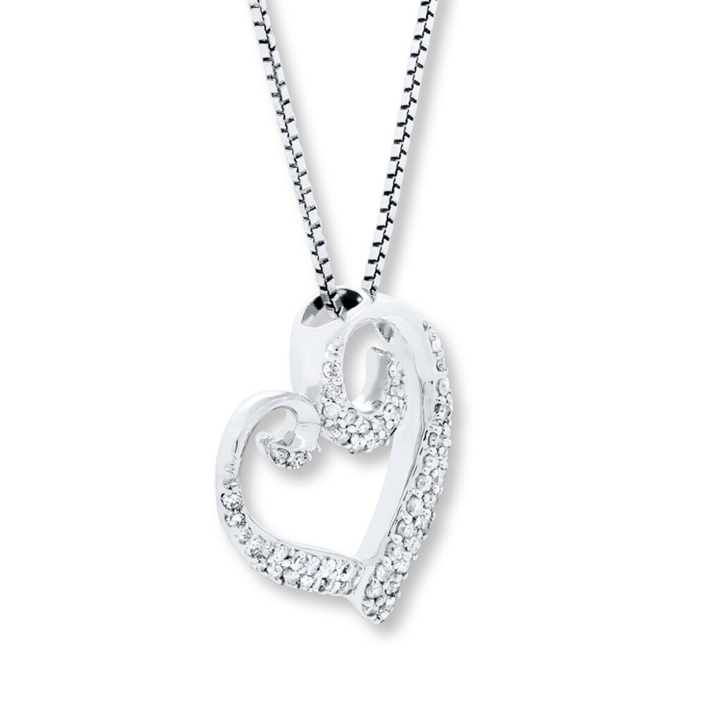 Diamond Heart Necklace 1/5 ct tw Round-cut Sterling Silver ZNeLiURa