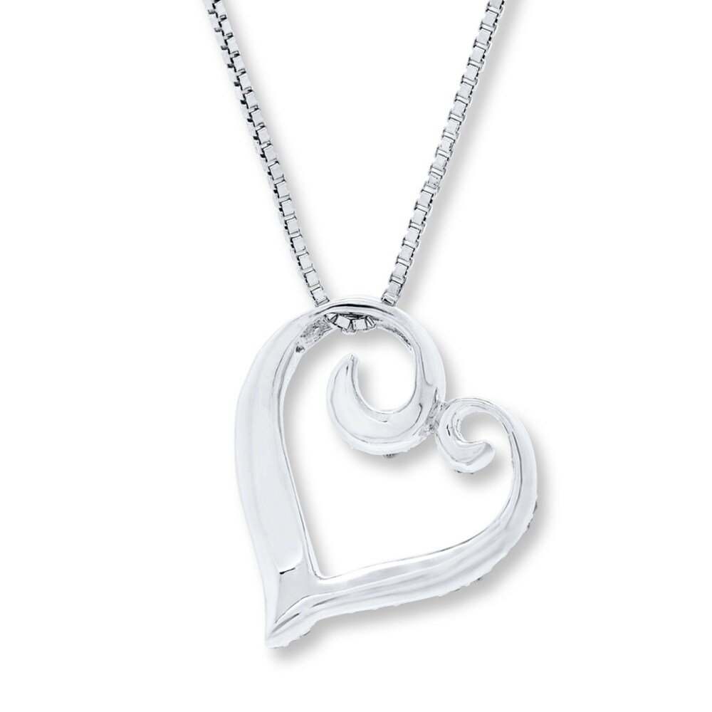 Diamond Heart Necklace 1/5 ct tw Round-cut Sterling Silver ZNeLiURa