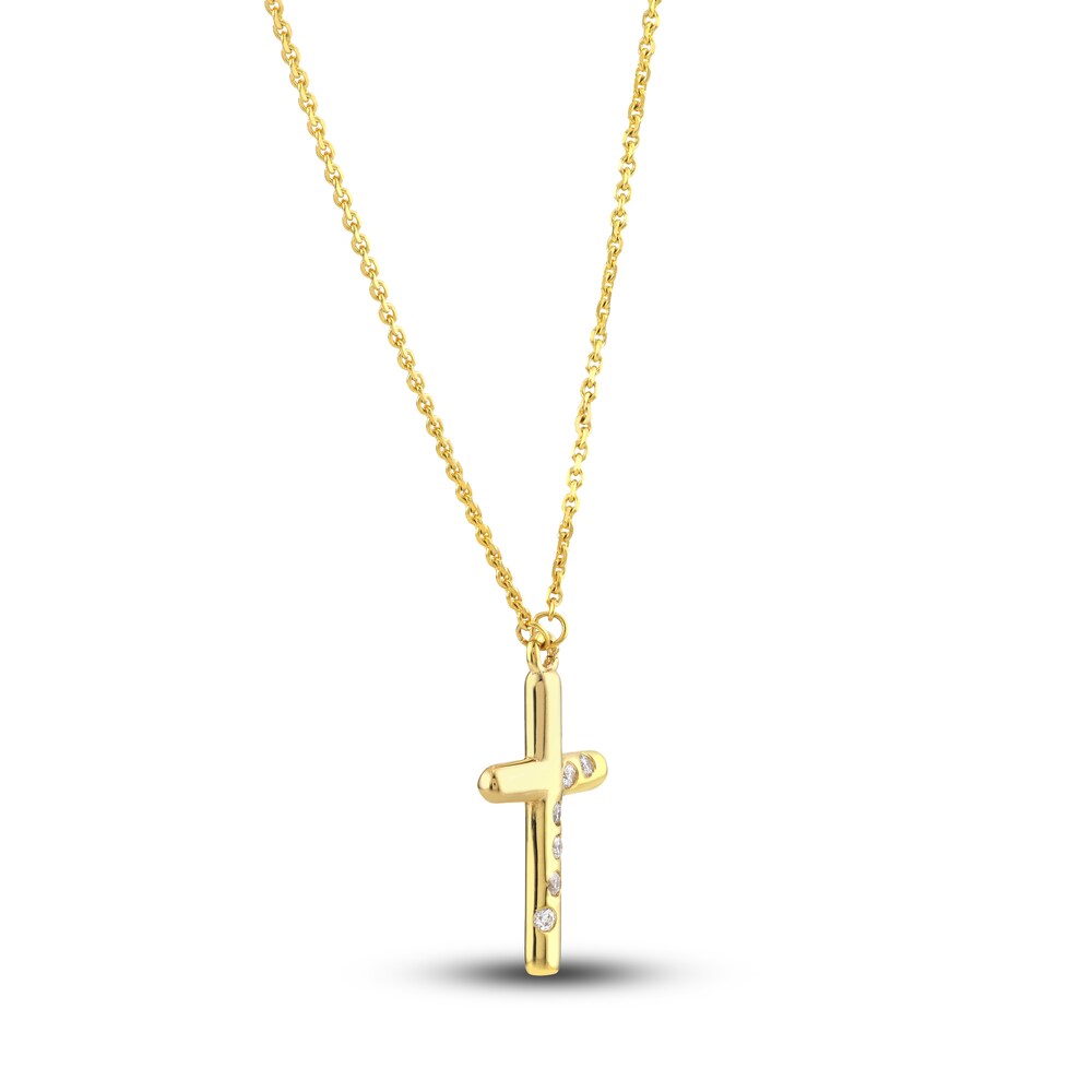 Cross Necklace Diamond Accents 14K Yellow Gold 16\" Adj. ZRlRFGx9