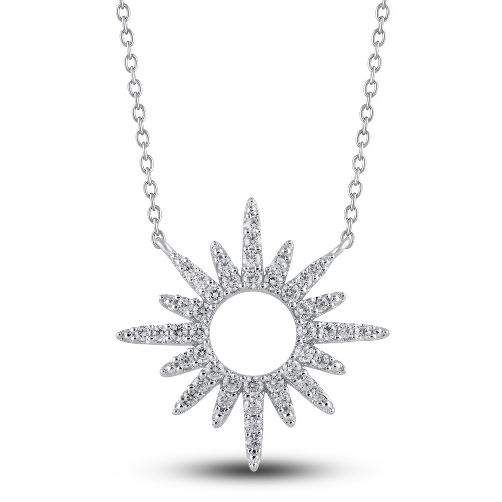 Diamond Sun Necklace 1/3 ct tw Round 10K White Gold 18\" ZfvZYZSG