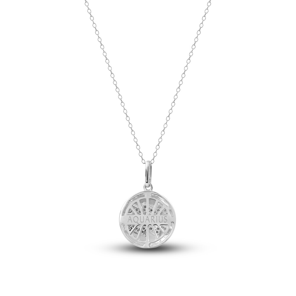 Diamond Aquarius Zodiac Pendant Necklace 1/10 ct tw Round 14K White Gold Zvtev9ng