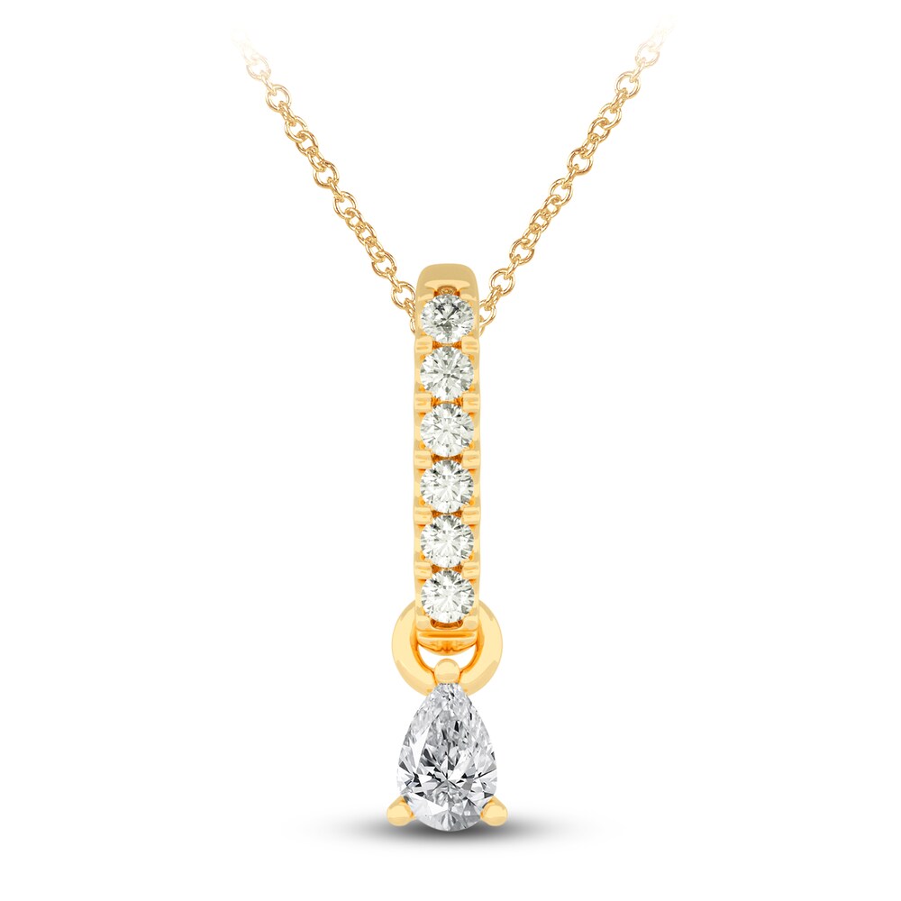Diamond Pendant Necklace 3/8 ct tw Pear/Round 14K Yellow Gold 18" aGJRHvMe