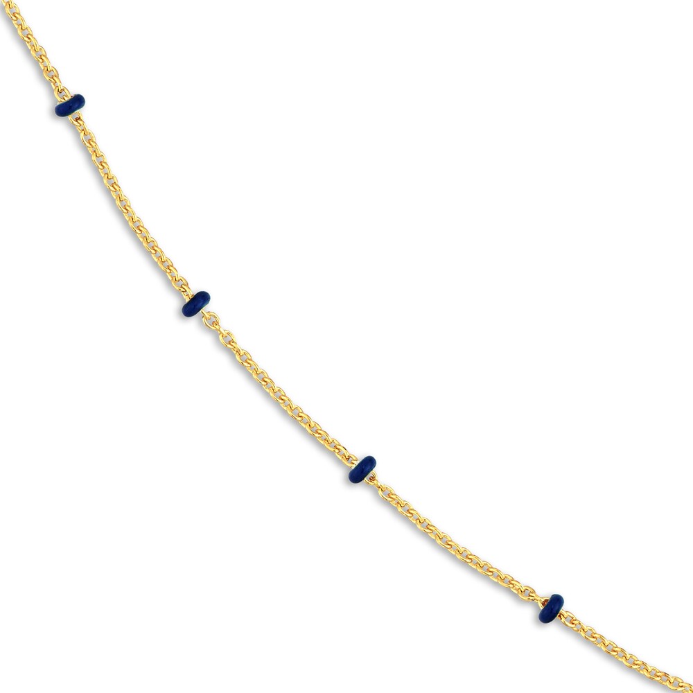 Station Necklace Navy Blue Enamel 14K Yellow Gold 18\" adYACRfU