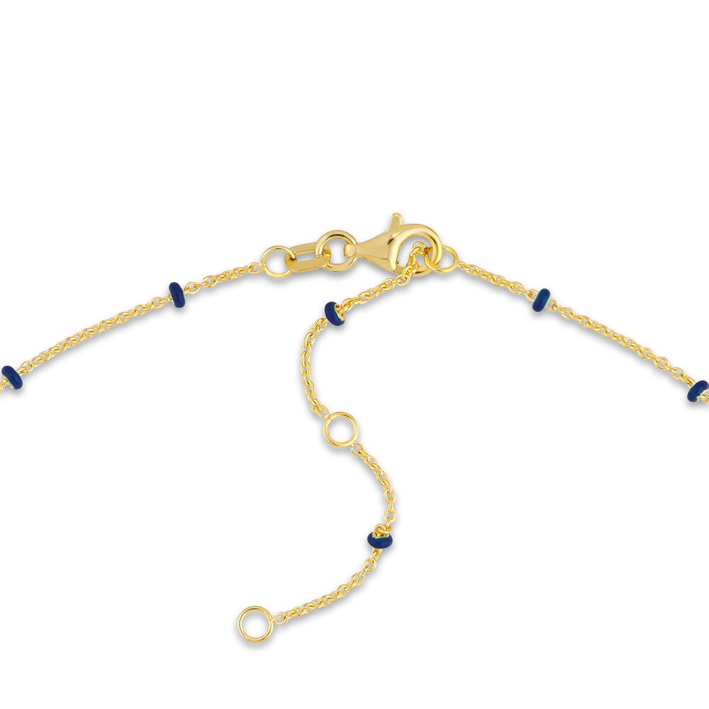 Station Necklace Navy Blue Enamel 14K Yellow Gold 18\" adYACRfU