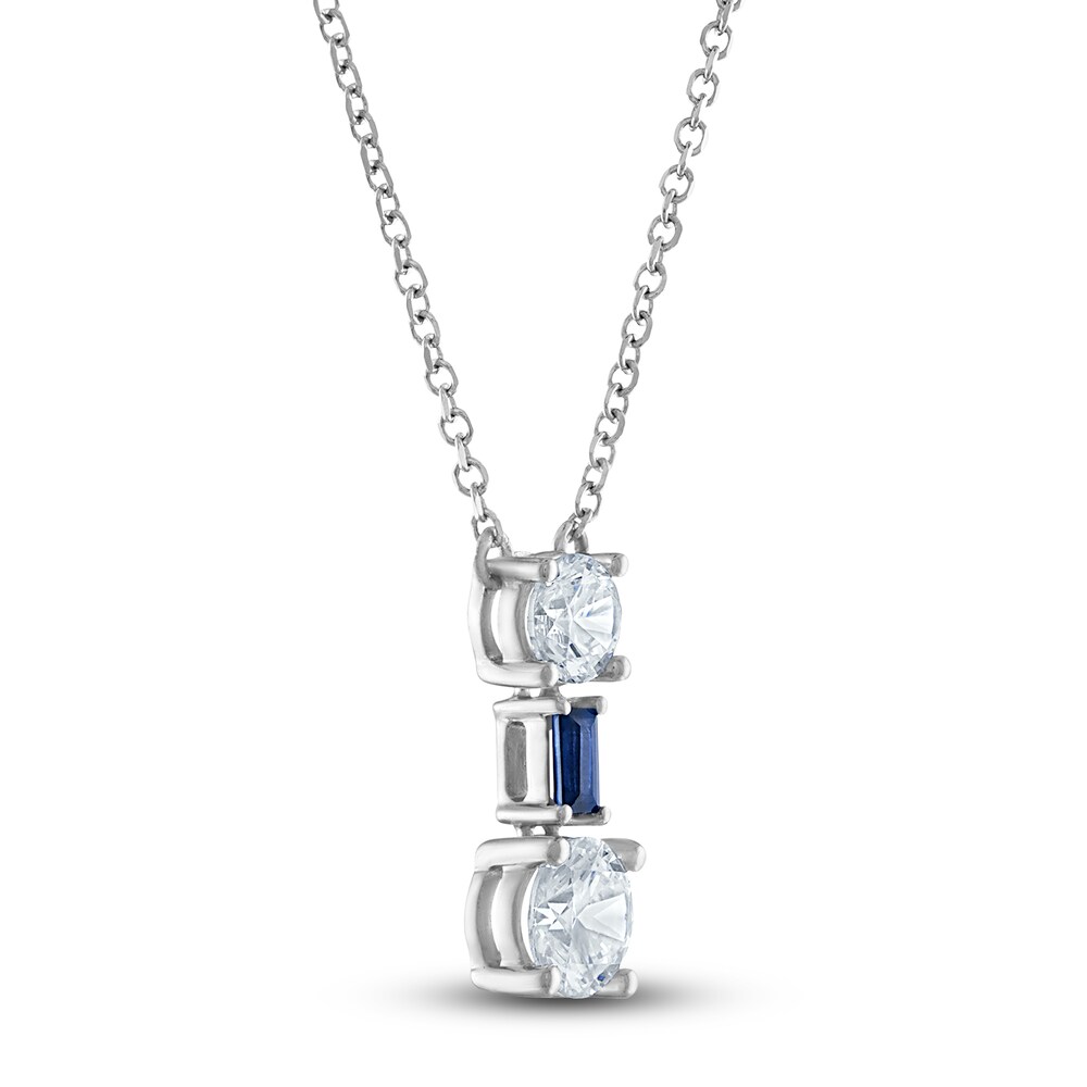 Vera Wang WISH Lab-Created Diamond & Natural Blue Sapphire Pendant Necklace 1 ct tw Round/Baguette 14K White Gold 18\" adukXHGS