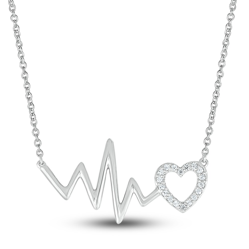 Diamond Heartbeat Necklace 1/15 ct tw Round 10K White Gold 18\" anoQZljV