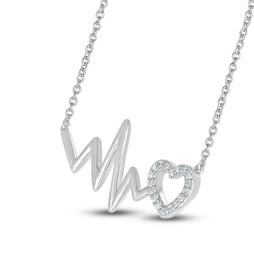 Diamond Heartbeat Necklace 1/15 ct tw Round 10K White Gold 18\" anoQZljV