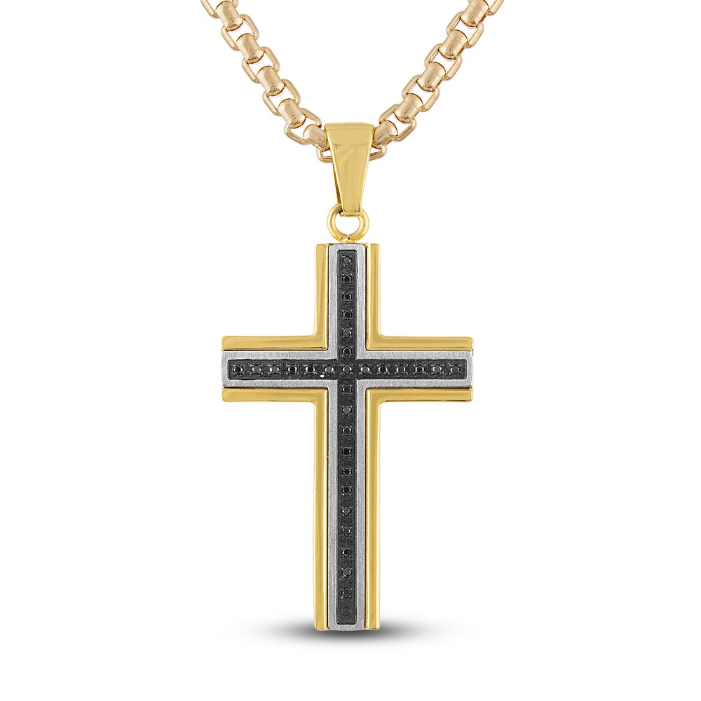 Black Diamond Cross Necklace 1/6 ct tw Gold Ion-Plated Stainless Steel bCslhhOG [bCslhhOG]