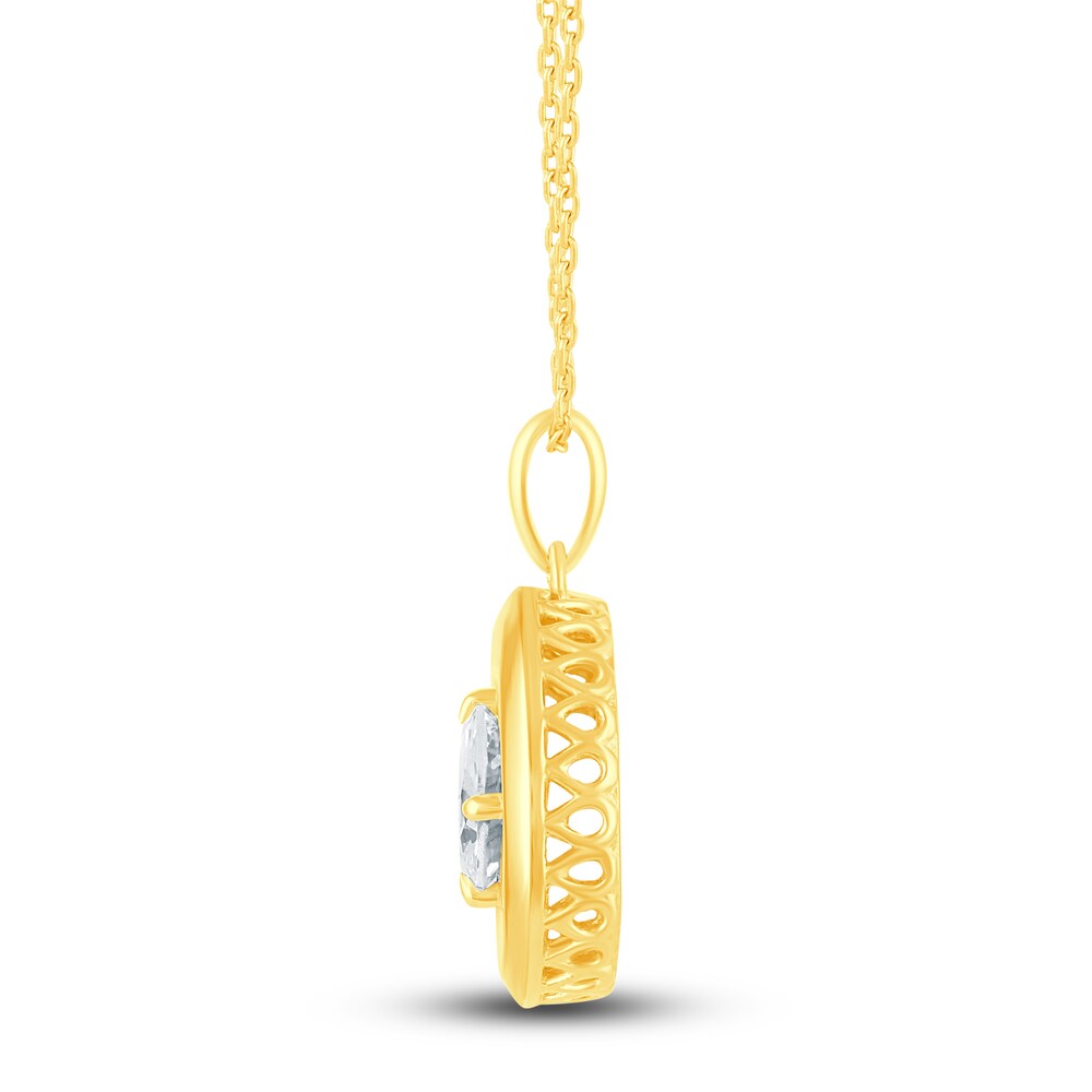 Certified Lab-Created Diamond Gold Coin Pendant Necklace 1 ct tw Oval 14K Yellow Gold 18\" bF2tPYEG