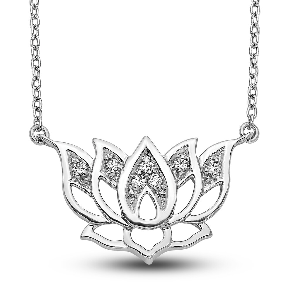 Diamond Lotus Necklace 1/15 ct tw Round 14K White Gold bjotZETH [bjotZETH]