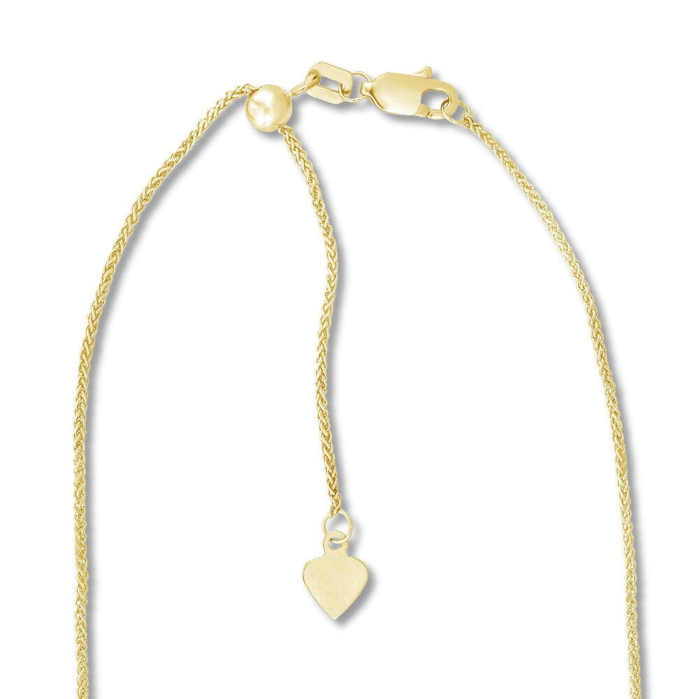 Round Wheat Chain Necklace 14K Yellow Gold 22\" Adjustable bnTDhQhS