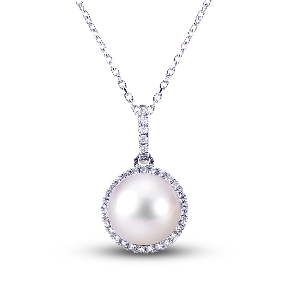 Cultured Akoya Pearl Necklace 1/6 ct tw Diamonds 14K White Gold 18" bsKjjiWW