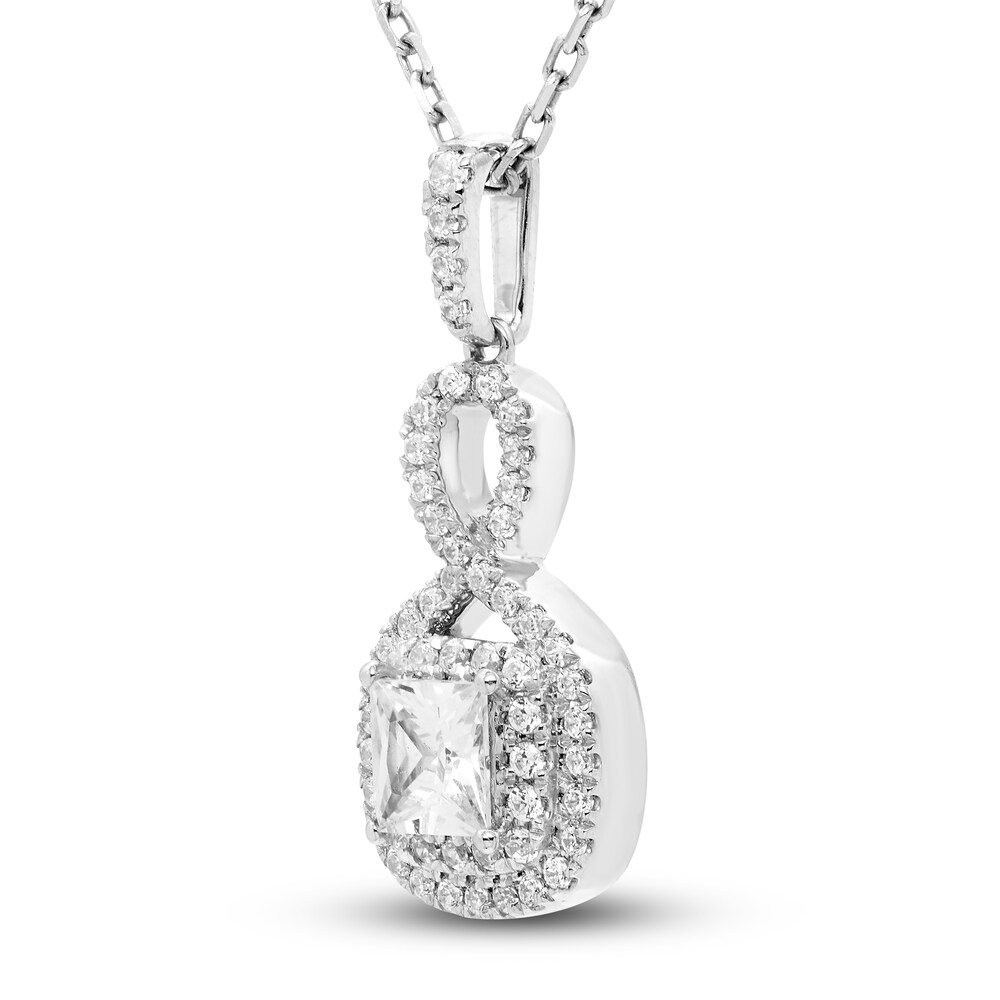 Diamond Halo Pendant Necklace 1/2 ct tw Princess/Round 14K White Gold cV6l26jn