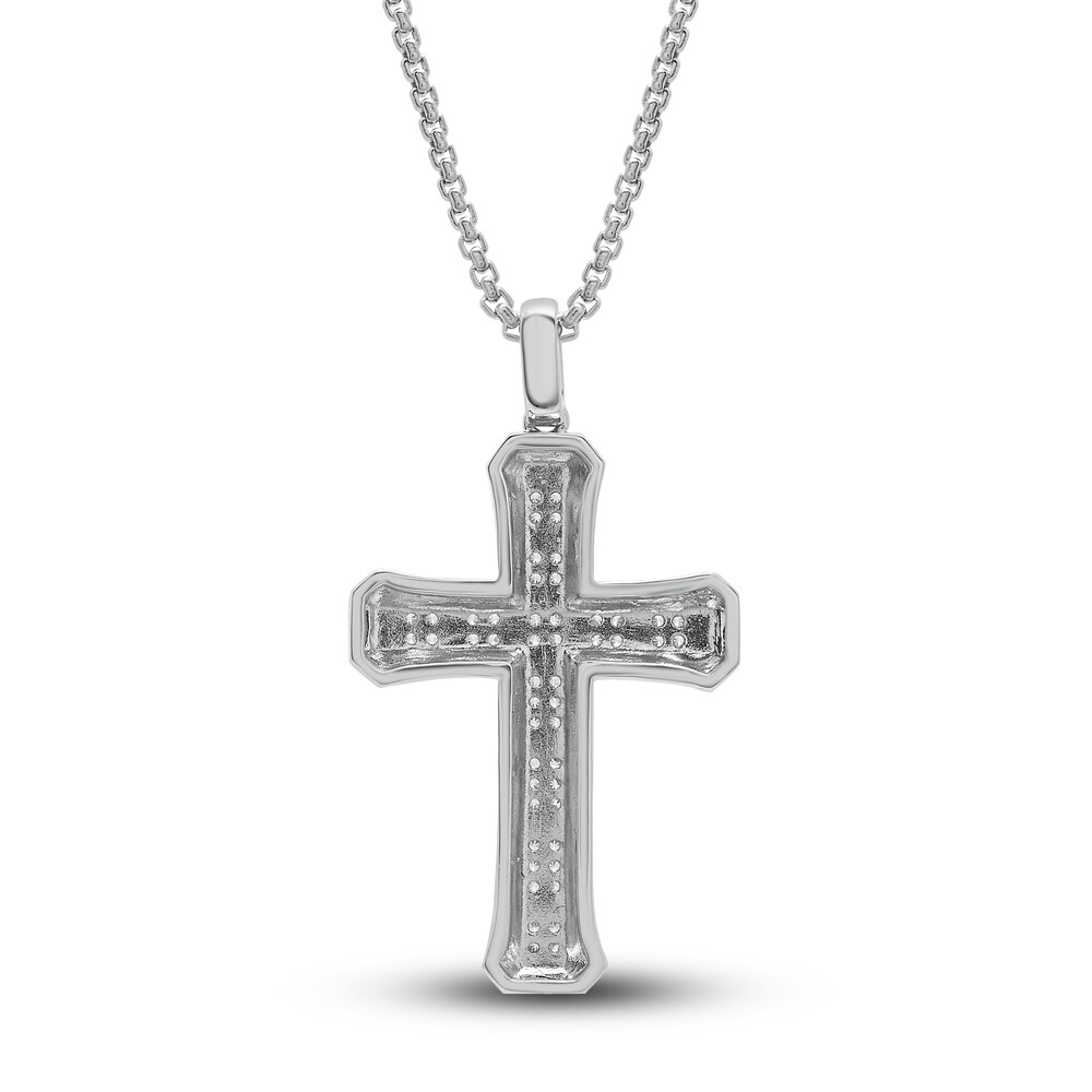 Men\'s Diamond Cross Pendant Necklace 1/4 ct tw Round Sterling Silver 22\" cYqaGXJW