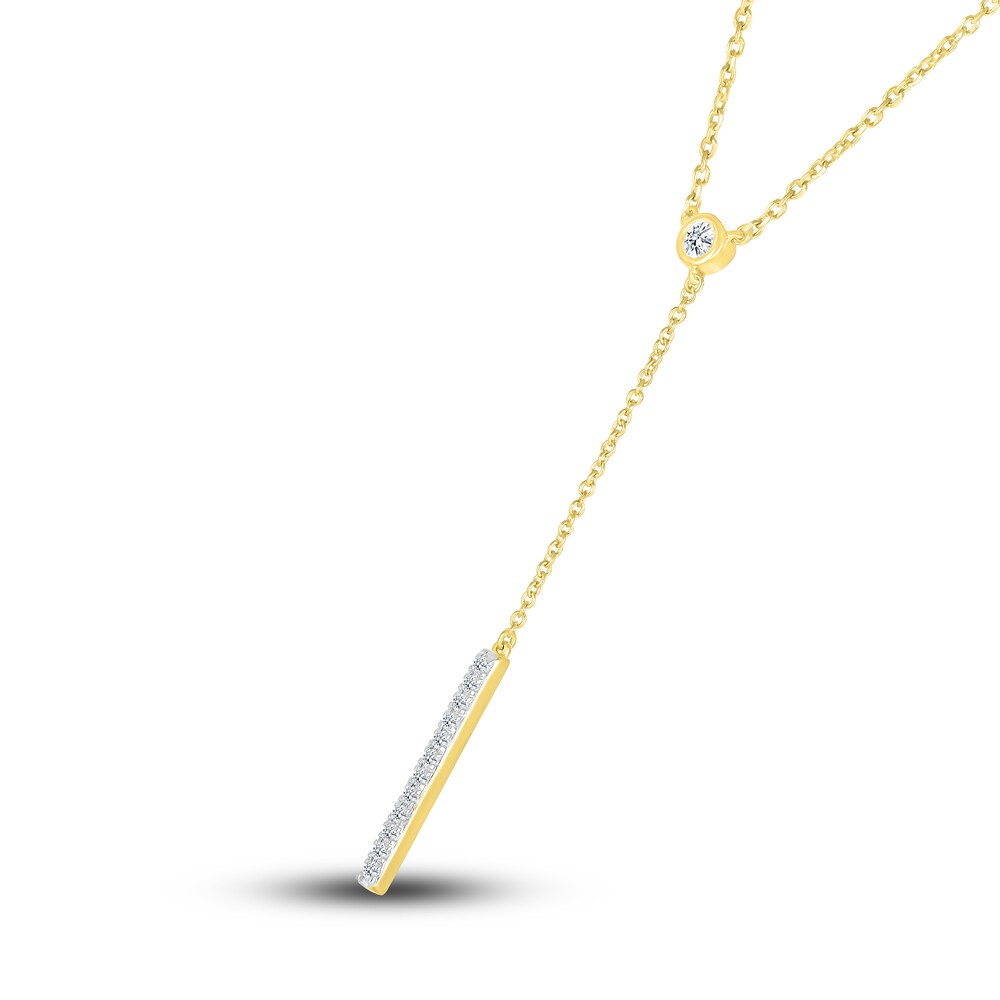 Diamond Y Pendant Necklace 1/8 ct tw Round 10K Yellow Gold 18\" cbcoJumc