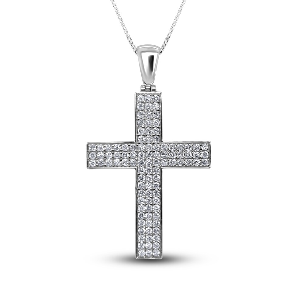 Diamond Cross Pendant Necklace 2 ct tw Round 14K White Gold 18\" cgOmOCAA