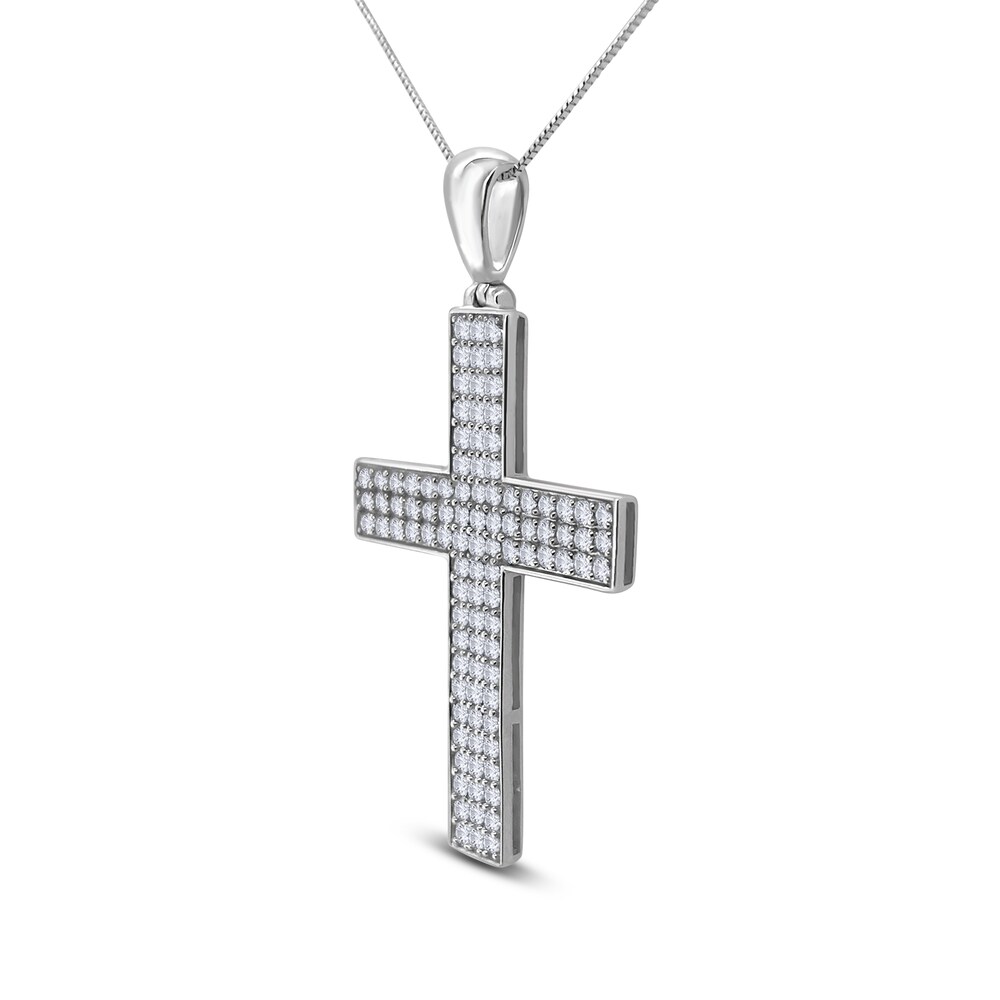 Diamond Cross Pendant Necklace 2 ct tw Round 14K White Gold 18\" cgOmOCAA