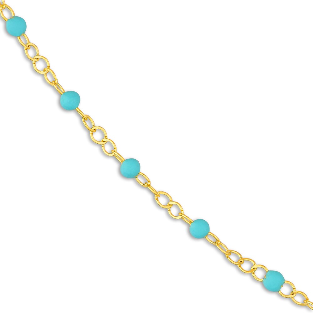 Station Necklace Turquoise Enamel 14K Yellow Gold 18\" ctvTqbPc