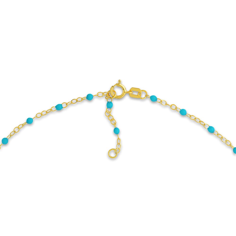 Station Necklace Turquoise Enamel 14K Yellow Gold 18\" ctvTqbPc