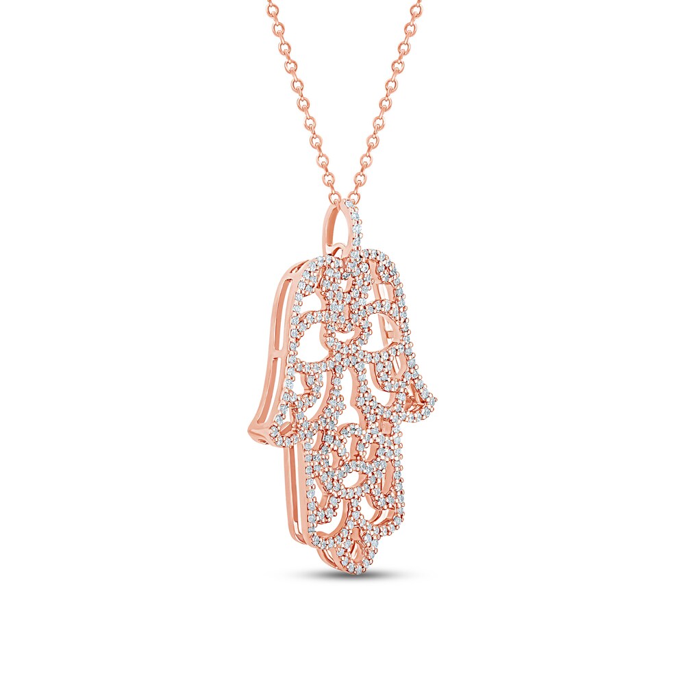 Pnina Tornai Diamond Hamsa Hand Necklace 5/8 ct tw Round 14K Rose Gold d7nneY1D