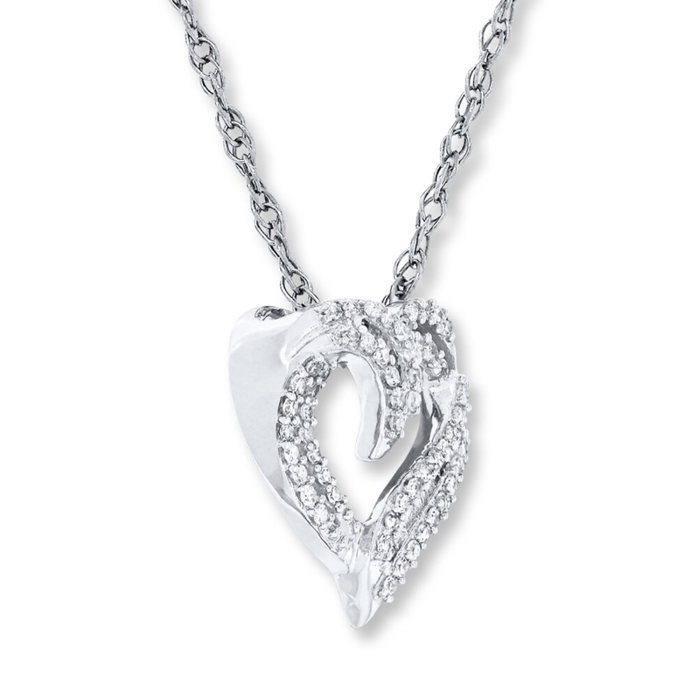 Diamond Heart Necklace 1/4 ct tw Round-cut 10K White Gold eD3VtJly