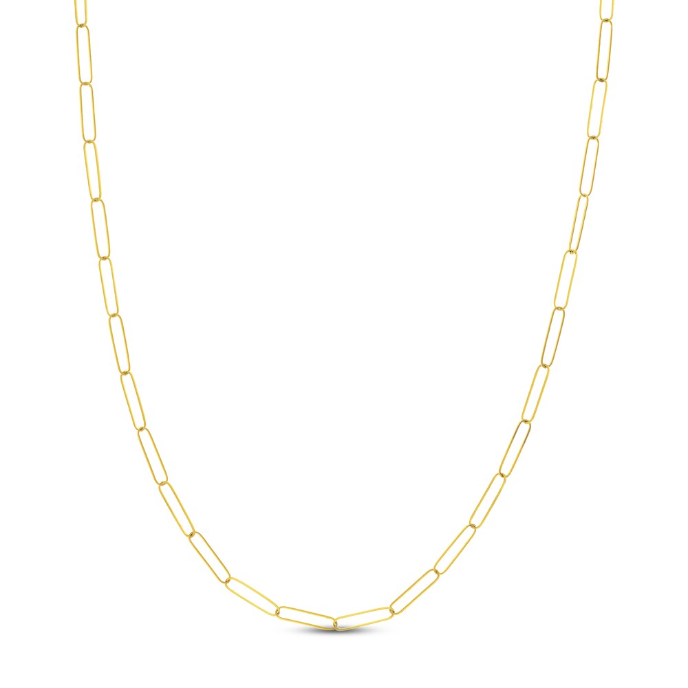 Paper Clip Chain Necklace 14K Yellow Gold 30\" eF09pt1N