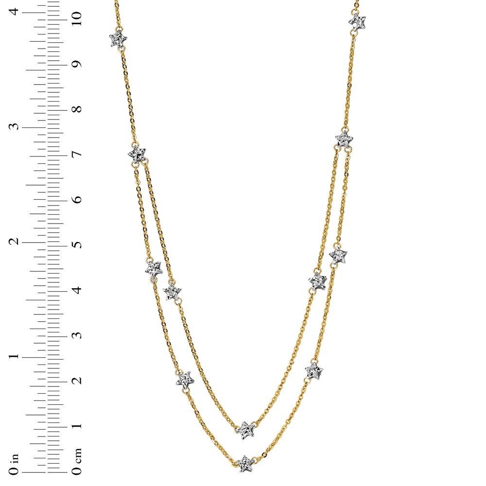 Double Chain Star Necklace 14K Two-Tone Gold eFYqqC9L
