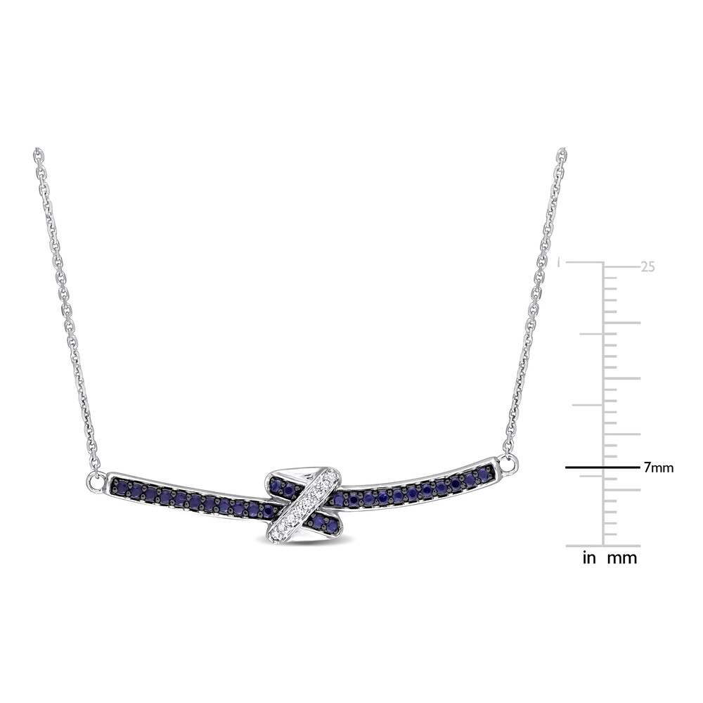 Natural Blue Sapphire Necklace 1/20 ct tw Diamonds 14K White Gold 17\" eMjuMcFa