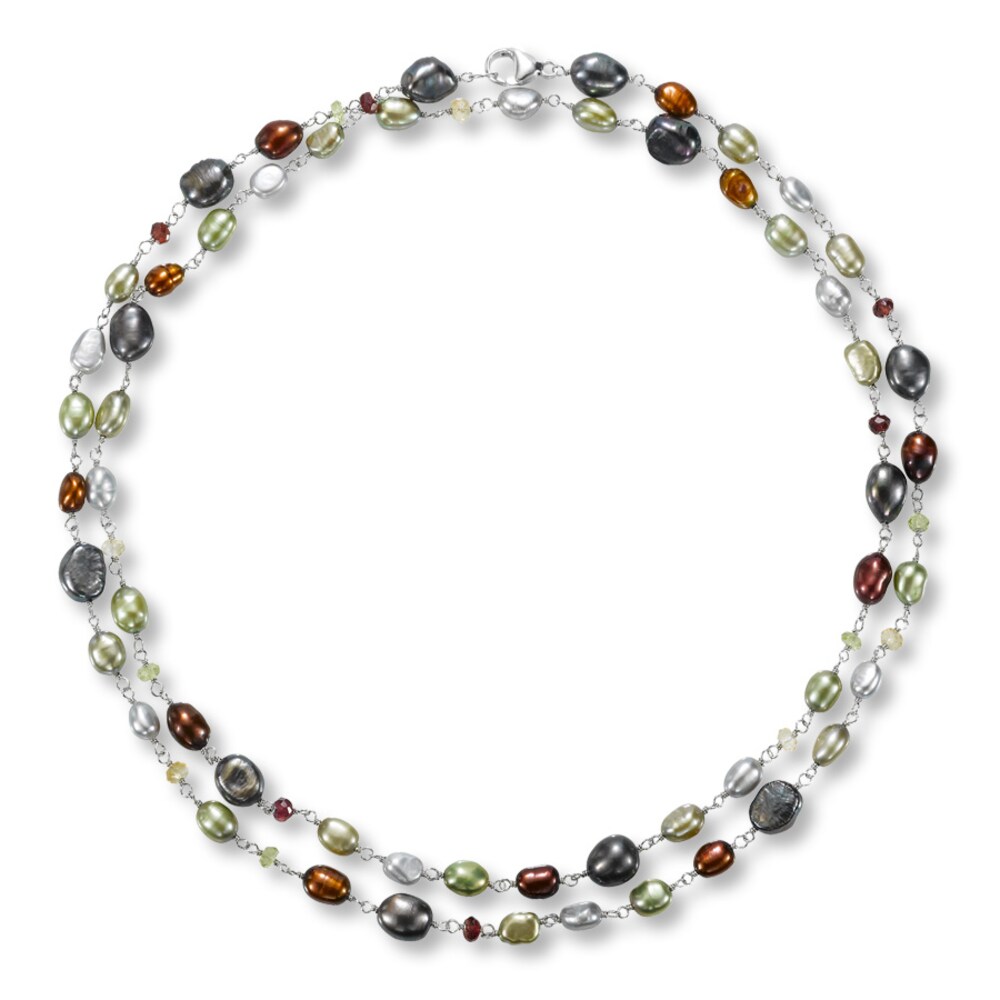 Cultured Pearl & Gemstone 37\" Necklace Sterling Silver f0GceD92