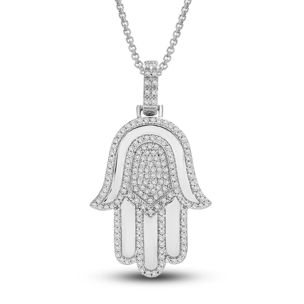 Diamond Hamsa Pendant Necklace 1/2 ct tw Round Sterling Silver 22\" fTUIKmb5 [fTUIKmb5]