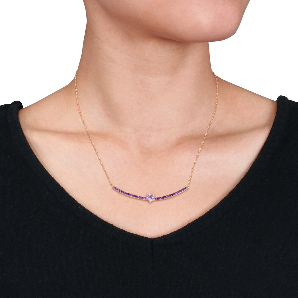 Natural Amethyst Heart Bar Necklace 10K Rose Gold 17\" gKWnNYxQ