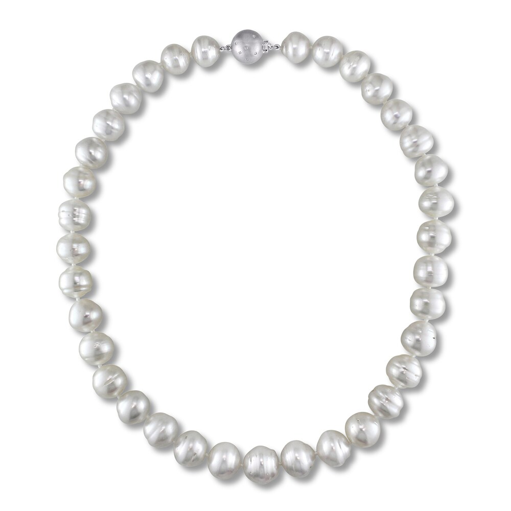 Cultured South Sea Pearl Necklace 1/20 ct tw Round 14K White Gold 18\" gNhNxr8e