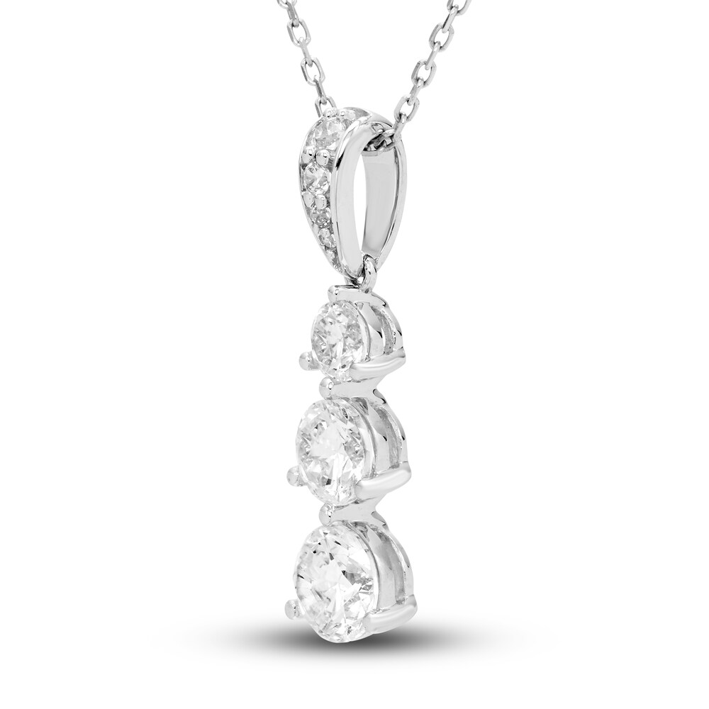 Hearts Desire Diamond 3-Stone Necklace 2 ct tw Round 18K White Gold gQWW0Asj