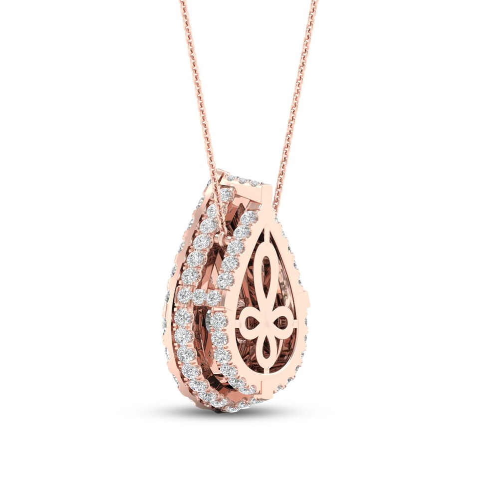 Colorless Diamond Pendant Necklace 1-1/2 ct tw Round 14K Rose Gold h1rkQsRO