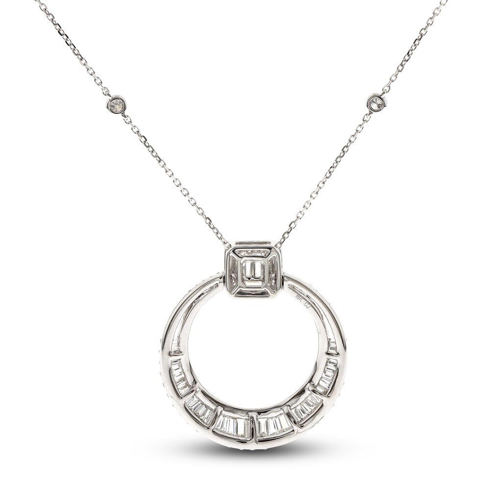 Diamond Pendant Necklace 2 ct tw Round/Baguette 14K White Gold 18\" h28bYJS5