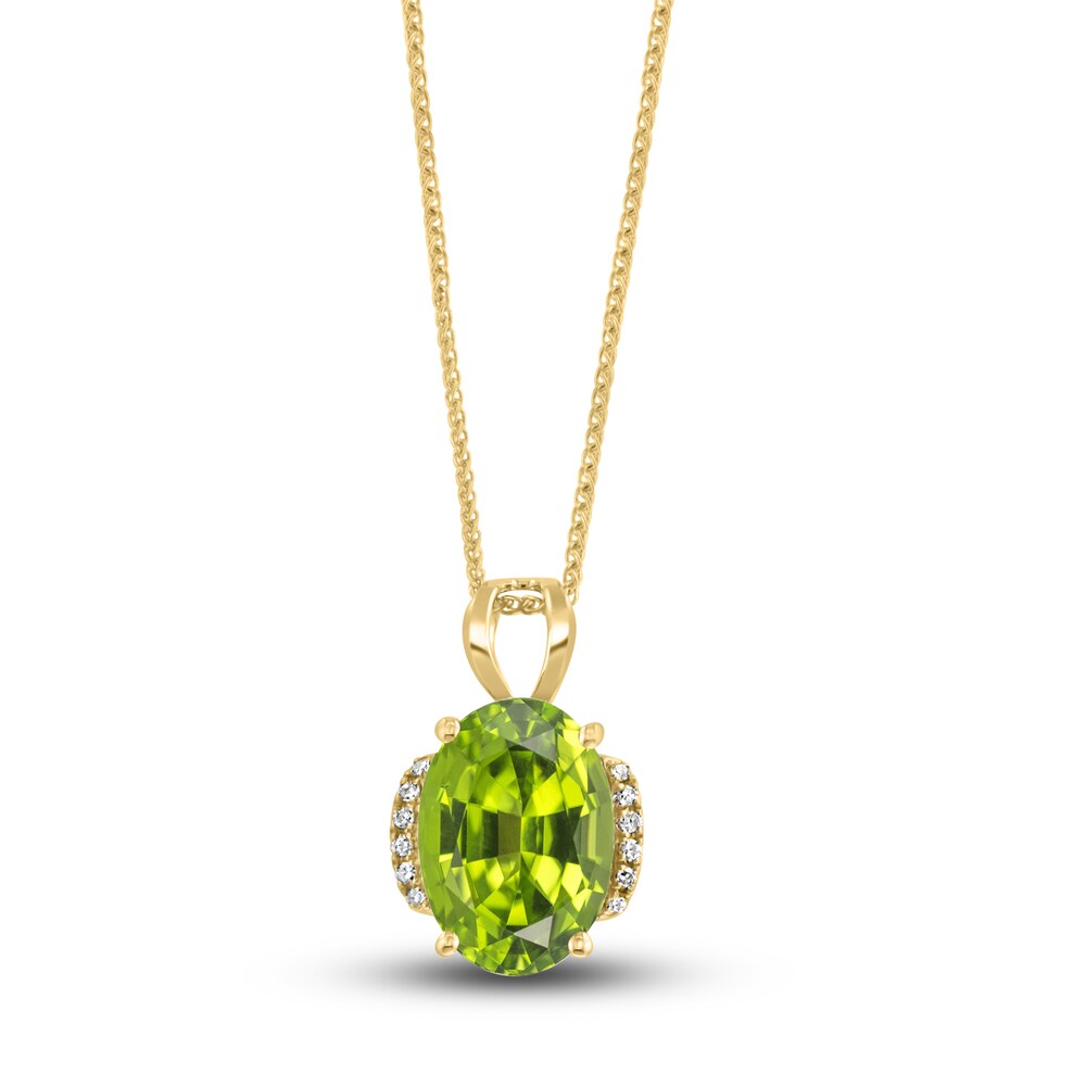 LALI Jewels Natural Peridot Pendant Necklace 1/20 ct tw Diamonds 14K Yellow Gold hCrgsofo [hCrgsofo]