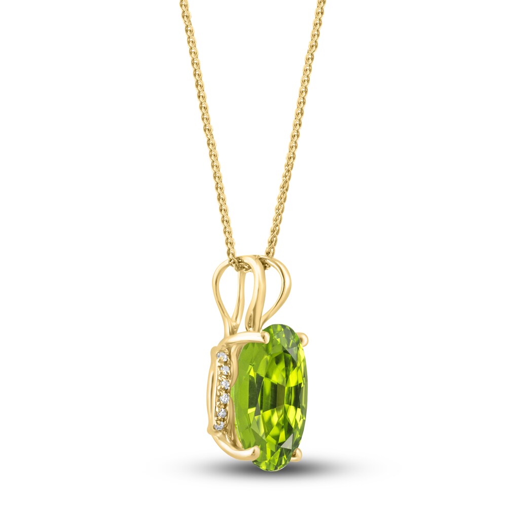 LALI Jewels Natural Peridot Pendant Necklace 1/20 ct tw Diamonds 14K Yellow Gold hCrgsofo