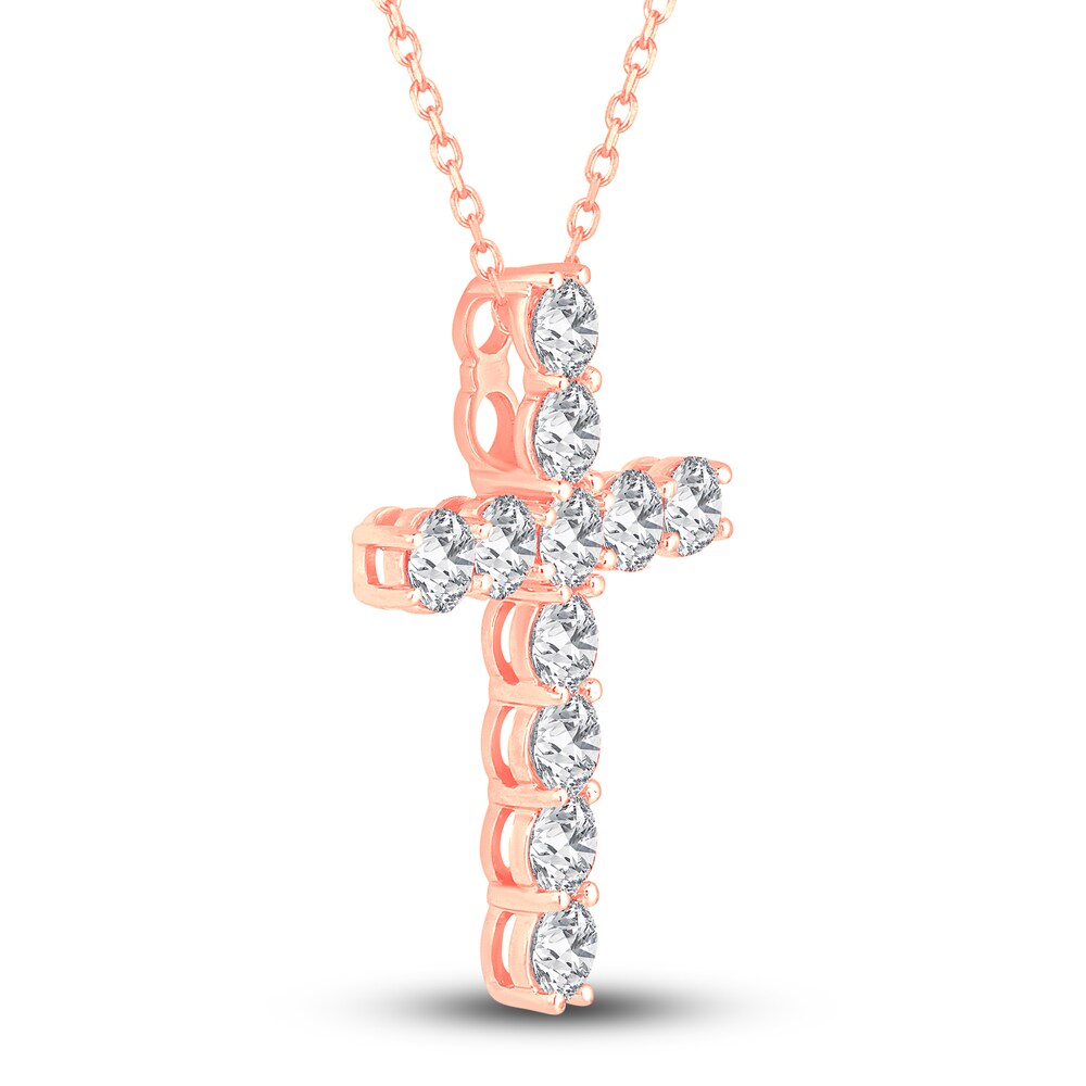 Diamond Cross Pendant Necklace 2-3/4 ct tw Round 14K Rose Gold 18\" hGnaQQJy