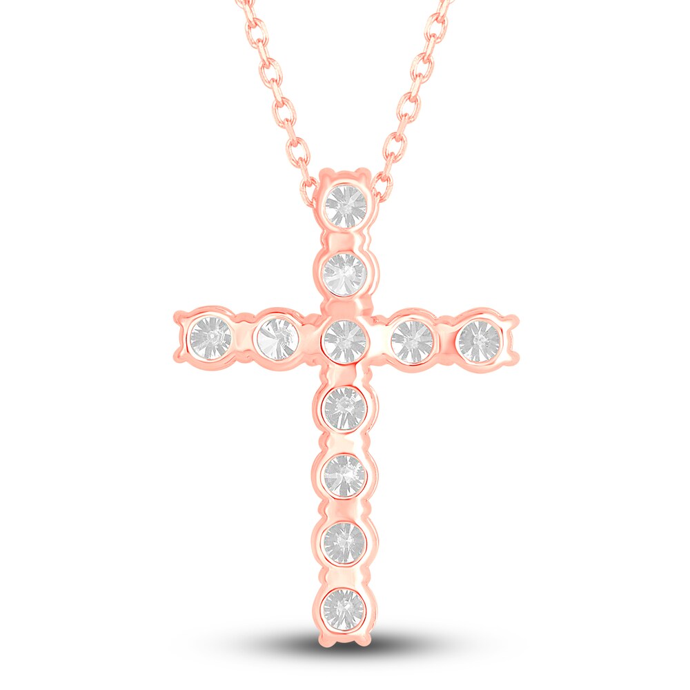 Diamond Cross Pendant Necklace 2-3/4 ct tw Round 14K Rose Gold 18\" hGnaQQJy