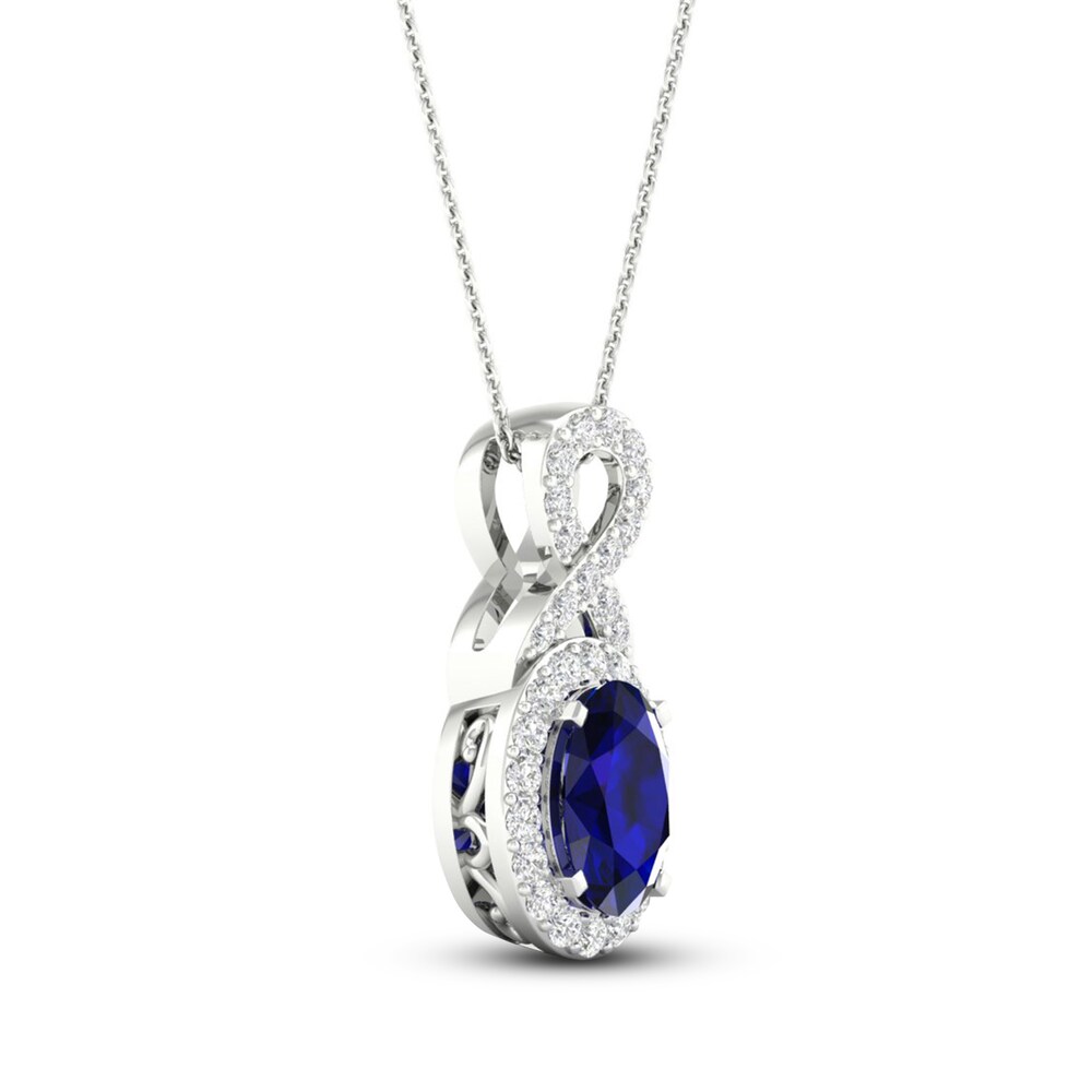 Lab-Created Blue Sapphire & Lab-Created White Sapphire Necklace 10K White Gold 18\" hb9qX5TZ